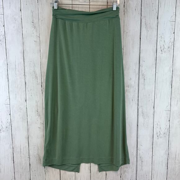 Anthropologie Sage Green Junie Midi Twist Front Pull On Skirt w/ Slit Size Small - Picture 7 of 14